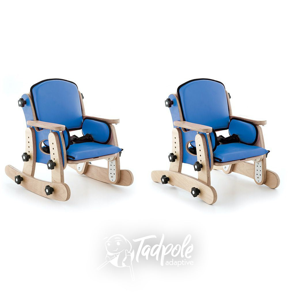 Leckey PAL Classroom Seat in Blue with Rocker Stabilizer Base option.