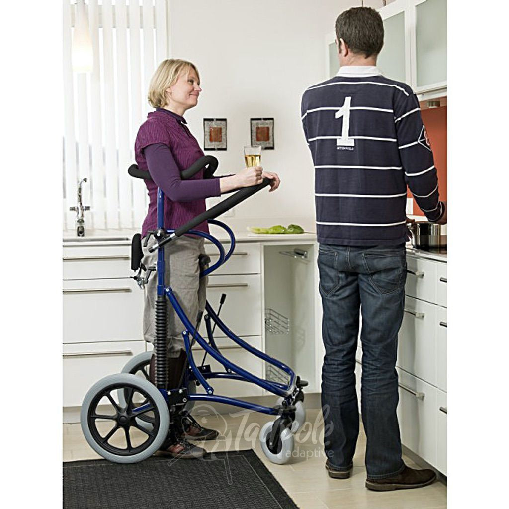 Meywalk 2000 Gait Trainer By Pacific Rehab. Woman drinking beer in kitchen