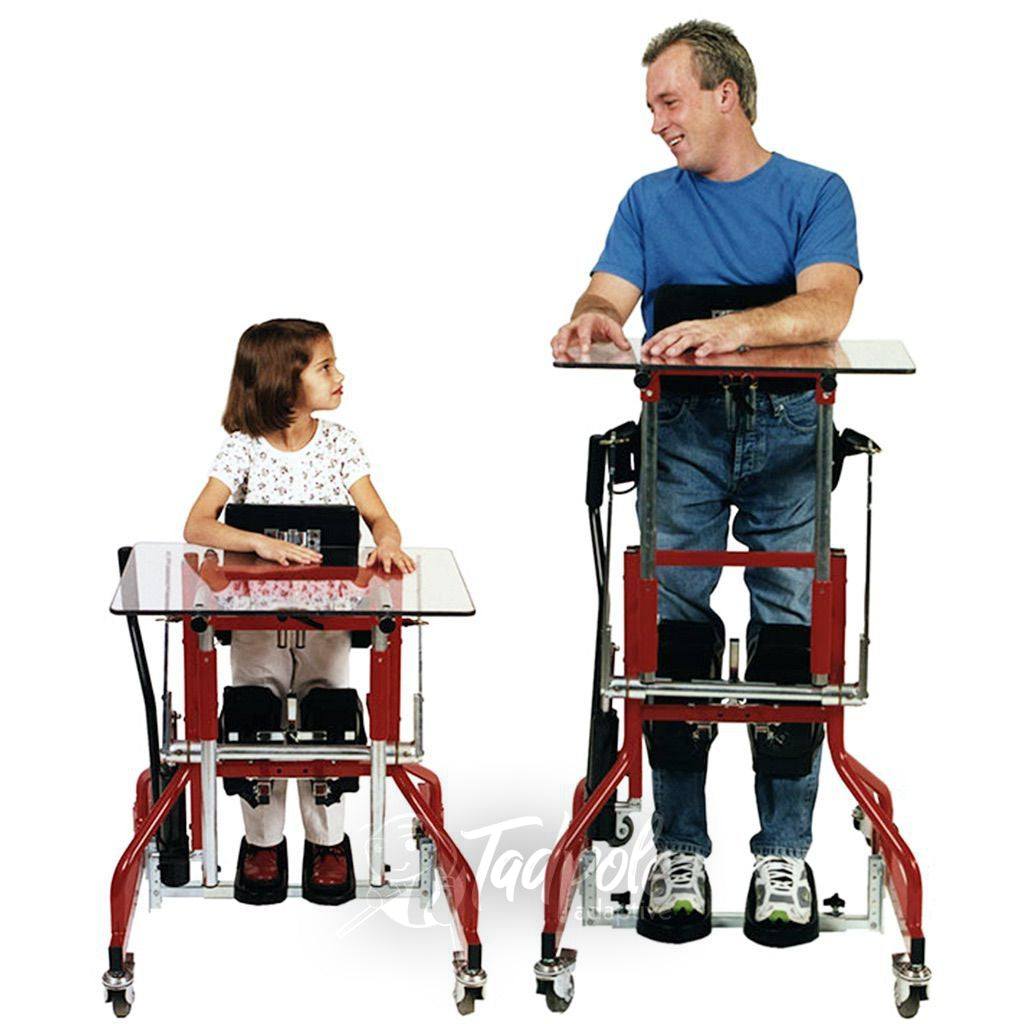 Size comparison of the Prime Engineering Kidstand III, child and adult.