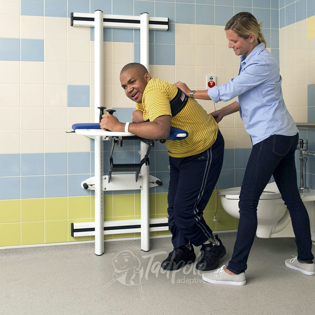 The Rifton Support Station pivot feature allowing assisted transfers to the toilet.