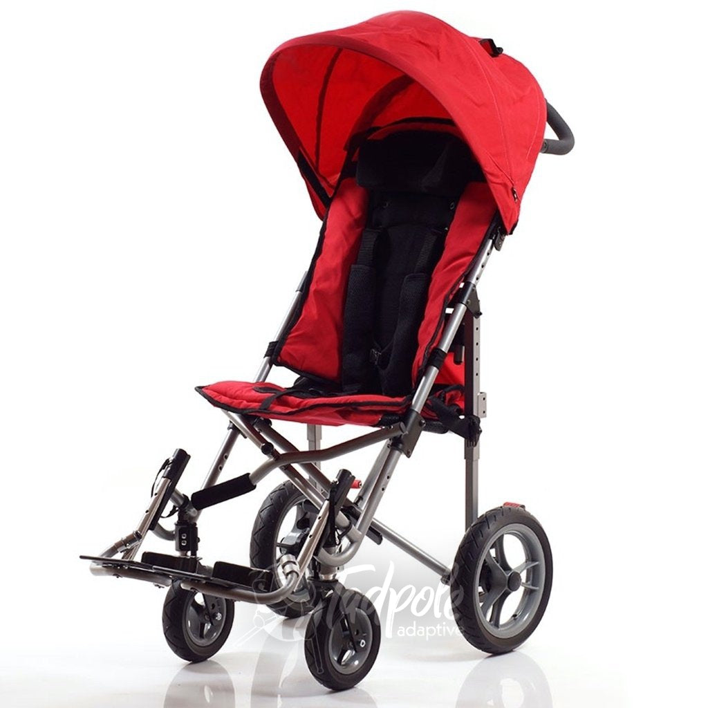 Convaid EZ Rider Stroller shown in Cherry Red with Canopy.