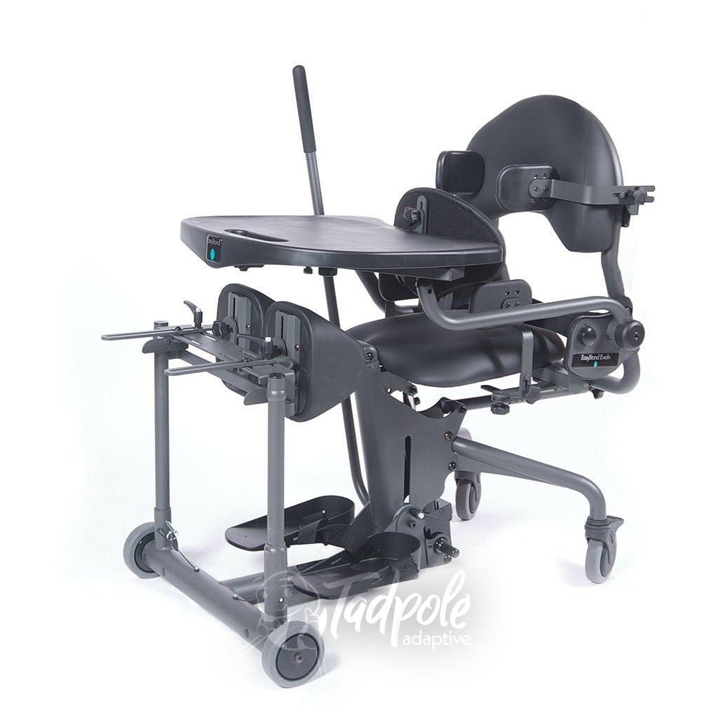 EasyStand Evolv E3 Medium, seated position with Shadow Tray.