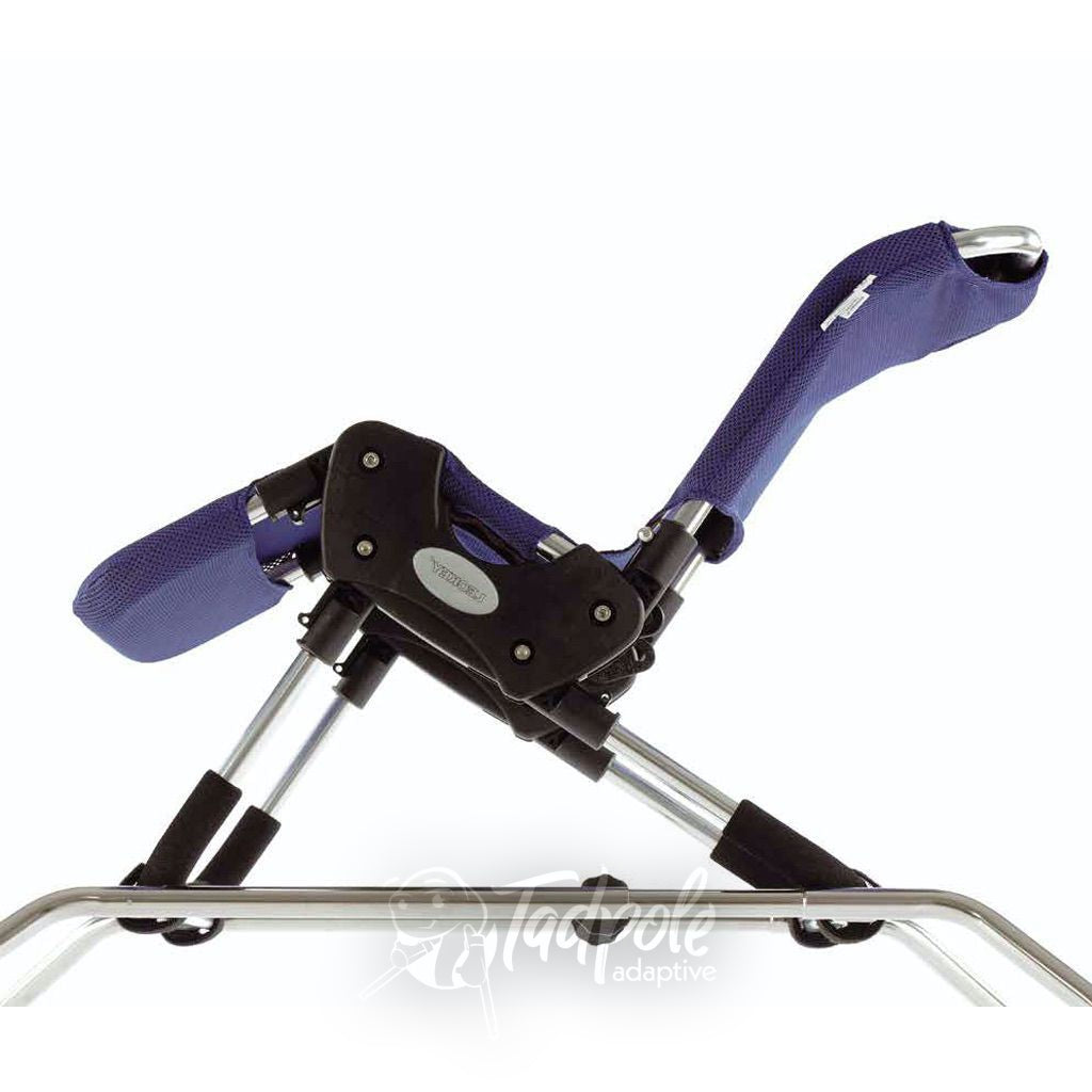 Leckey Advance Pediatric Bath Chair in reclined position on the Shower Base.