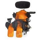 Leckey Mygo Seating System with positioning accessories, in orange.